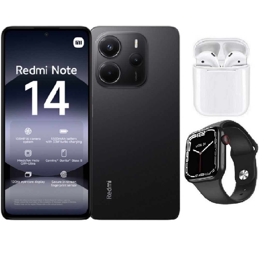 XIAOMI REDMI NOTE 14 128GB 6GB RAM NEGRO + AUDIFONOS + SMARTWATCH
